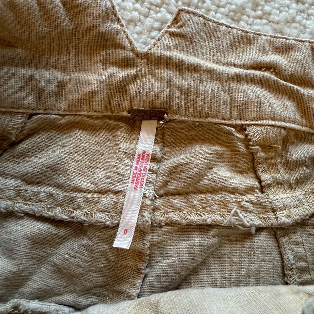 Free People Tan Linen Cropped Wide Leg Pants 0 - Picture 2 of 8